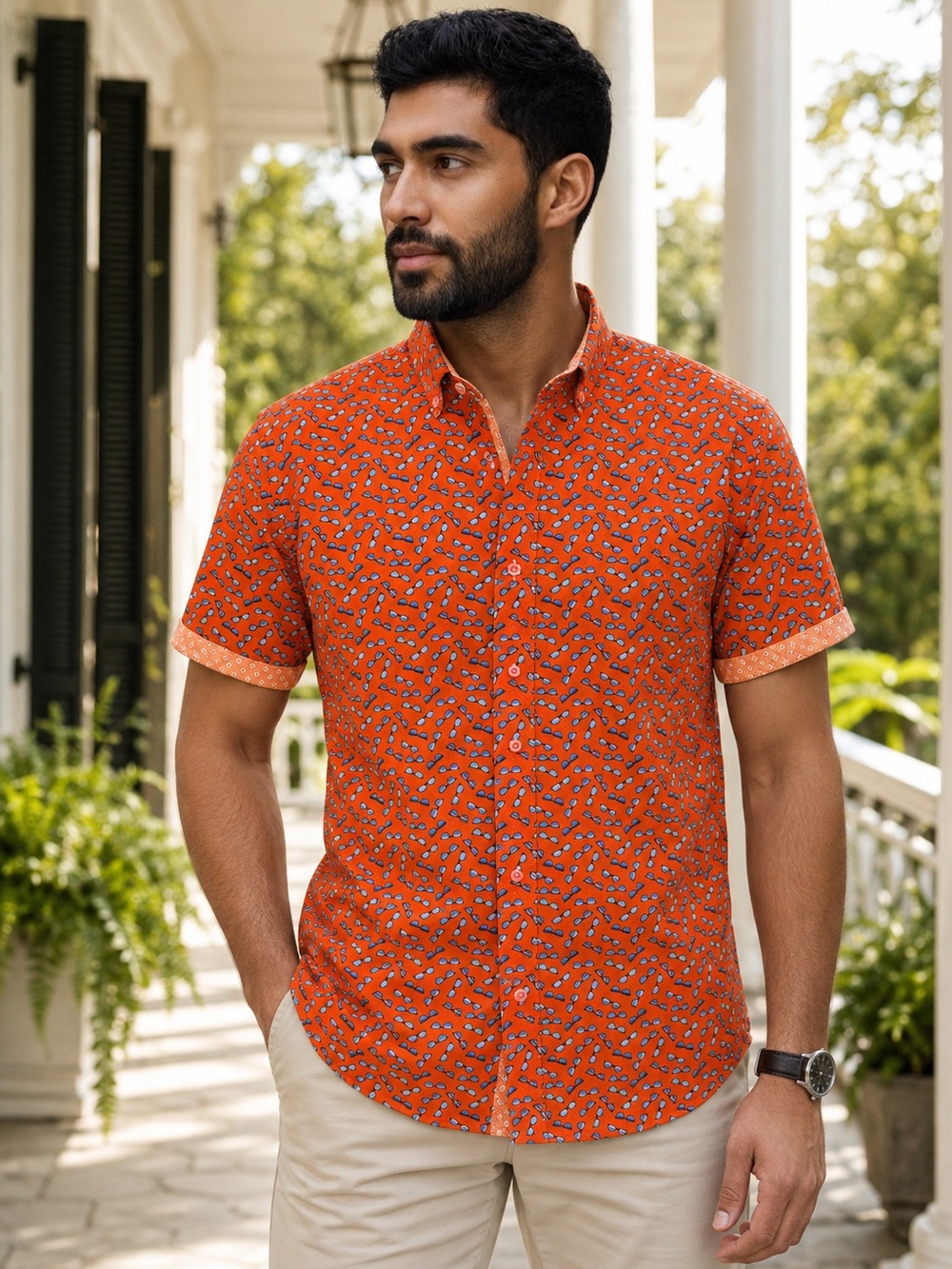 😎 Johnston & Murphy Men’s Novelty Sunglasses Print Button Down Shirt size Large